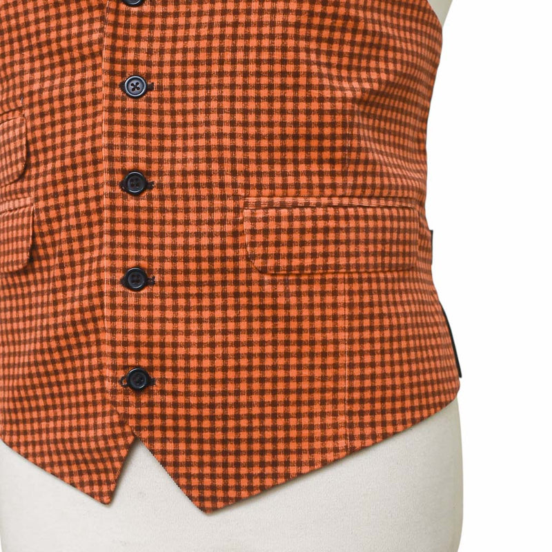 Mens Vest 44R Orange Brown Check Corduroy Waistcoat XL Formal Wedding Party