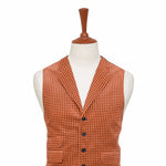 Mens Vest 44R Orange Brown Check Corduroy Waistcoat XL Formal Wedding Party
