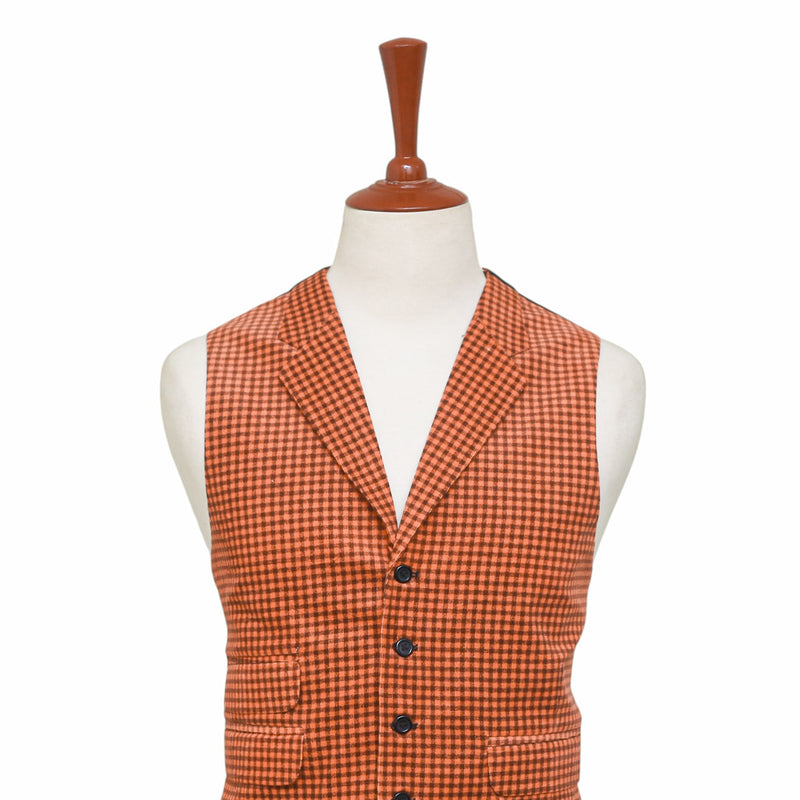 Mens Vest 44R Orange Brown Check Corduroy Waistcoat XL Formal Wedding Party