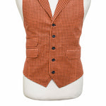 Mens Vest 44R Orange Brown Check Corduroy Waistcoat XL Formal Wedding Party