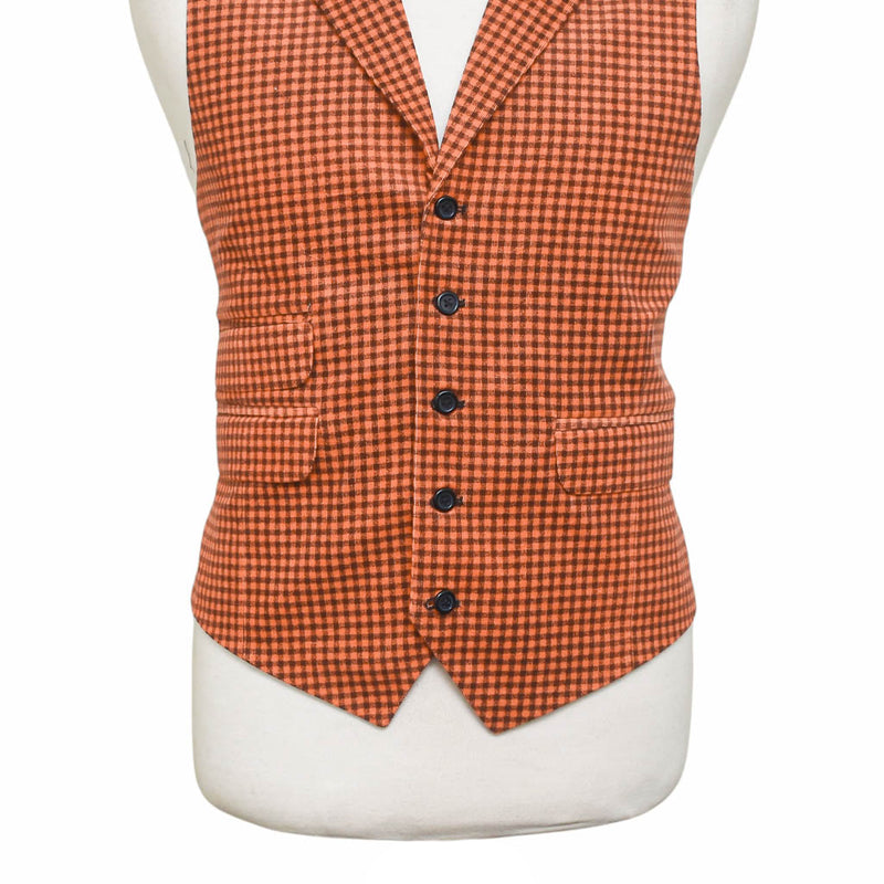 Mens Vest 44R Orange Brown Check Corduroy Waistcoat XL Formal Wedding Party