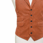 Mens Vest 44R Orange Brown Check Corduroy Waistcoat XL Formal Wedding Party
