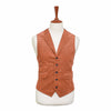 Mens Vest 44R Orange Brown Check Corduroy Waistcoat XL Formal Wedding Party