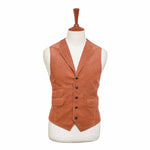 Mens Vest 44R Orange Brown Check Corduroy Waistcoat XL Formal Wedding Party