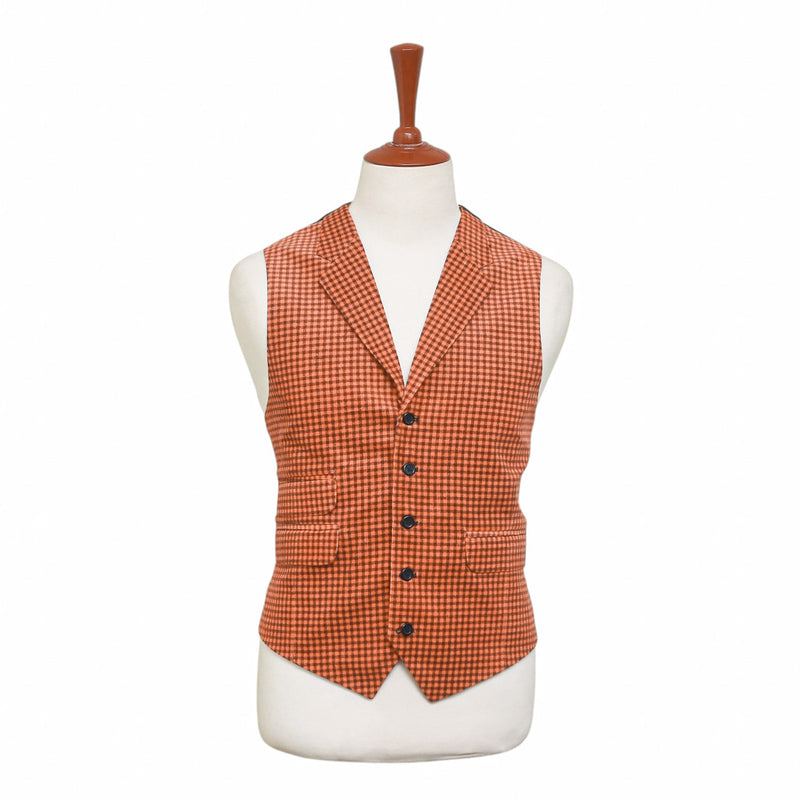 Mens Vest 44R Orange Brown Check Corduroy Waistcoat XL Formal Wedding Party