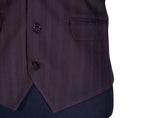 Mens Vest Brown Blue Striped Wool Formal Wedding Suit Lapel Waistcoat Large