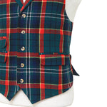 Mens Tartan Plaid Vest 44R Green Blue Red Lambswool Waistcoat XL Formal Wedding