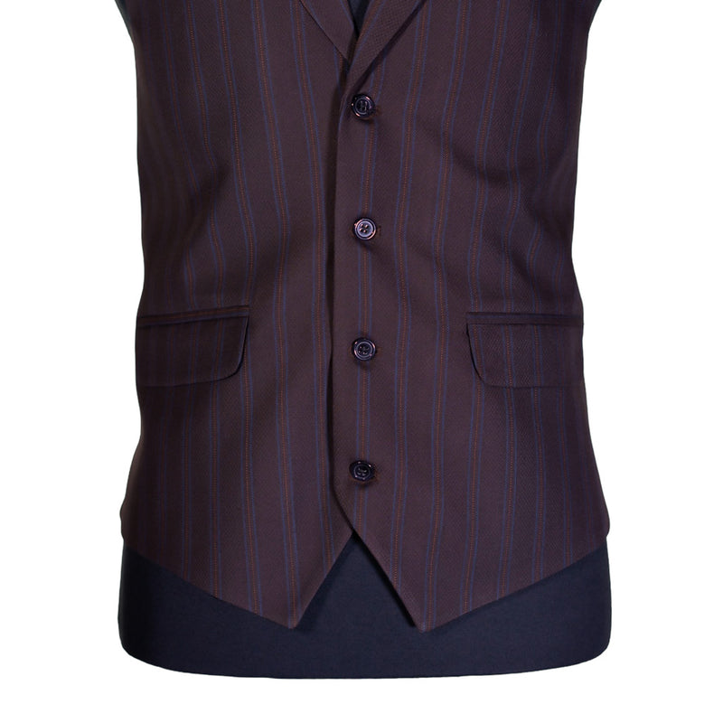 Mens Vest Brown Blue Striped Wool Formal Wedding Suit Lapel Waistcoat Large