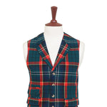 Mens Tartan Plaid Vest 44R Green Blue Red Lambswool Waistcoat XL Formal Wedding