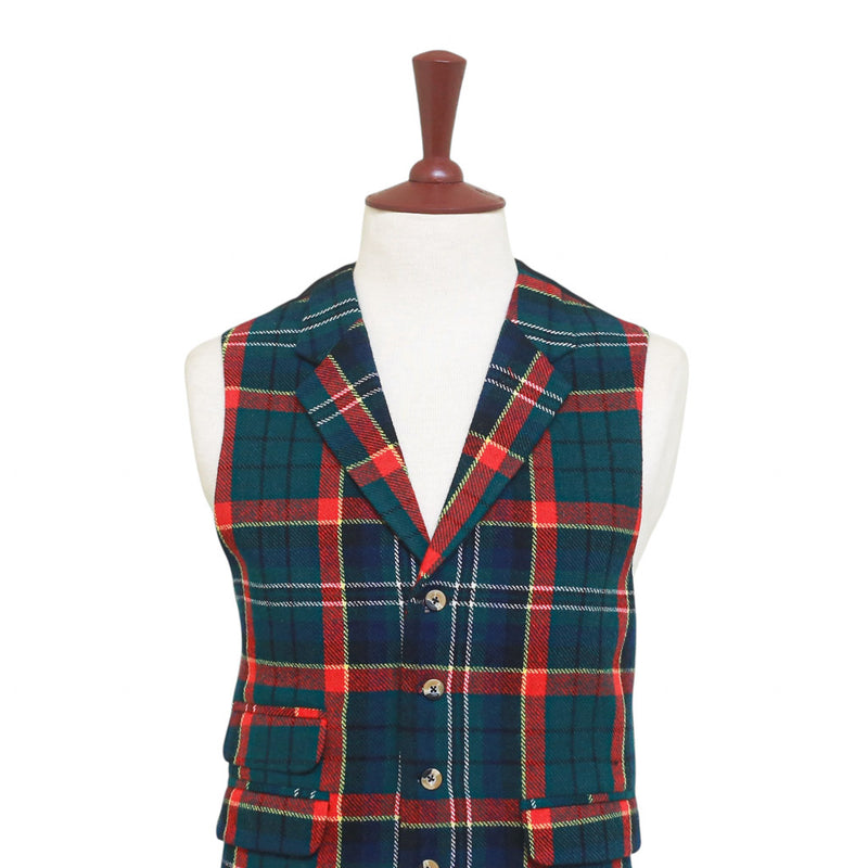 Mens Tartan Plaid Vest 44R Green Blue Red Lambswool Waistcoat XL Formal Wedding