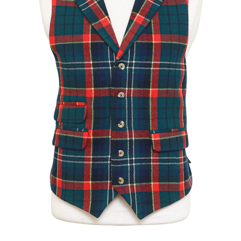 Mens Tartan Plaid Vest 44R Green Blue Red Lambswool Waistcoat XL Formal Wedding