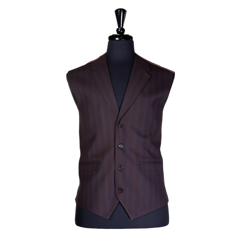 Mens Vest Brown Blue Striped Wool Formal Wedding Suit Lapel Waistcoat Large