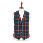 Mens Tartan Plaid Vest 44R Green Blue Red Lambswool Waistcoat XL Formal Wedding