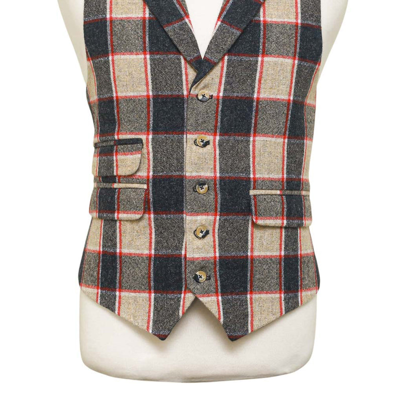Mens Tweed Vest 44R Gray Beige Red Plaid Wool Waistcoat Western Casual Wedding