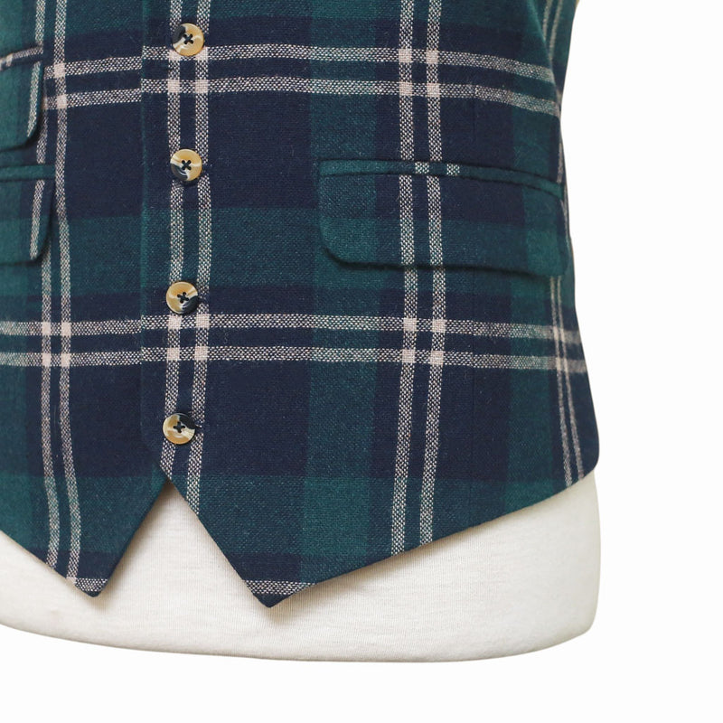Mens Plaid Vest 44R Blue Green Beige Wool Waistcoat XL Western Casual Wedding