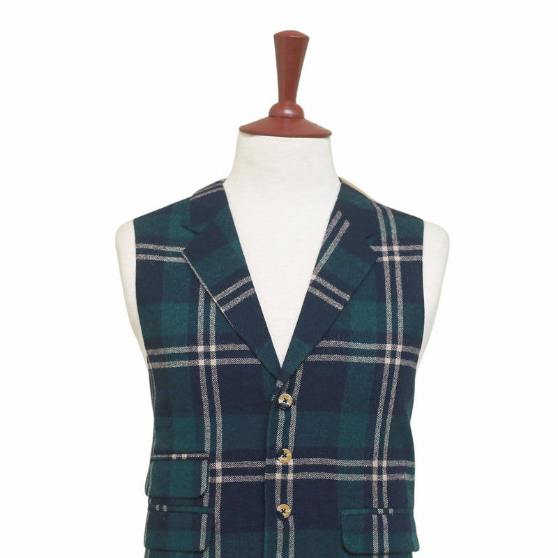 Mens Plaid Vest 44R Blue Green Beige Wool Waistcoat XL Western Casual Wedding