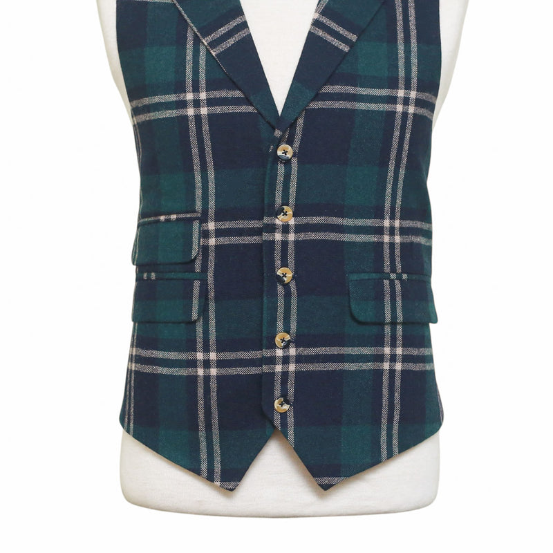 Mens Plaid Vest 44R Blue Green Beige Wool Waistcoat XL Western Casual Wedding