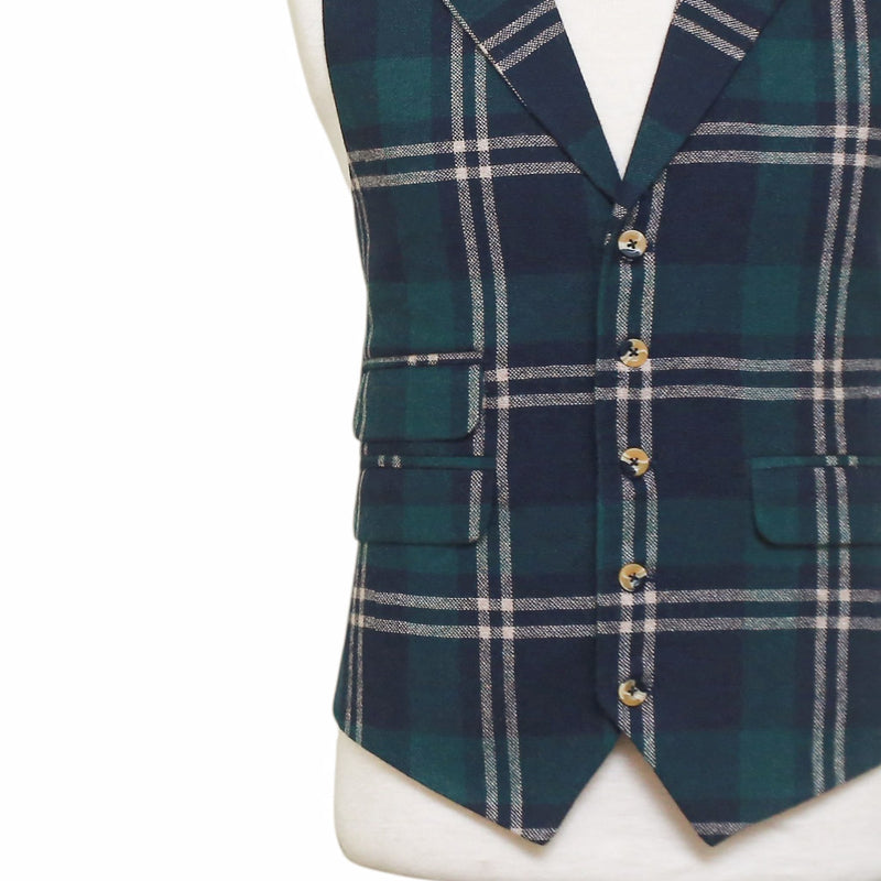 Mens Plaid Vest 44R Blue Green Beige Wool Waistcoat XL Western Casual Wedding