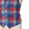 Mens Vest 44R Plaid Check Blue Red Gray Wool Waistcoat XL Formal Wedding Party