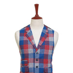 Mens Vest 44R Plaid Check Blue Red Gray Wool Waistcoat XL Formal Wedding Party