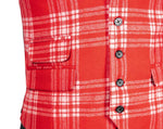 Mens Waistcoat Suit Lapel Vest 40R Red White Plaid 100% Wool Formal Wedding Prom