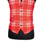 Mens Waistcoat Suit Lapel Vest 40R Red White Plaid 100% Wool Formal Wedding Prom