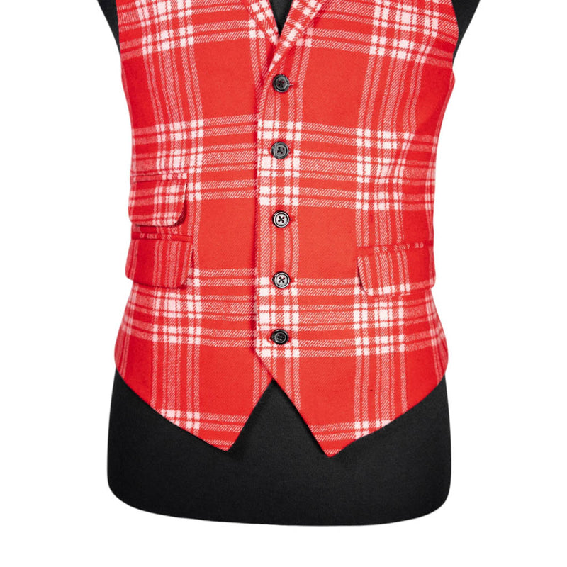 Mens Waistcoat Suit Lapel Vest 40R Red White Plaid 100% Wool Formal Wedding Prom