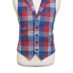 Mens Vest 44R Plaid Check Blue Red Gray Wool Waistcoat XL Formal Wedding Party