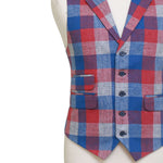 Mens Vest 44R Plaid Check Blue Red Gray Wool Waistcoat XL Formal Wedding Party