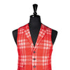 Mens Waistcoat Suit Lapel Vest 40R Red White Plaid 100% Wool Formal Wedding Prom