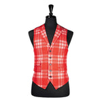 Mens Waistcoat Suit Lapel Vest 40R Red White Plaid 100% Wool Formal Wedding Prom