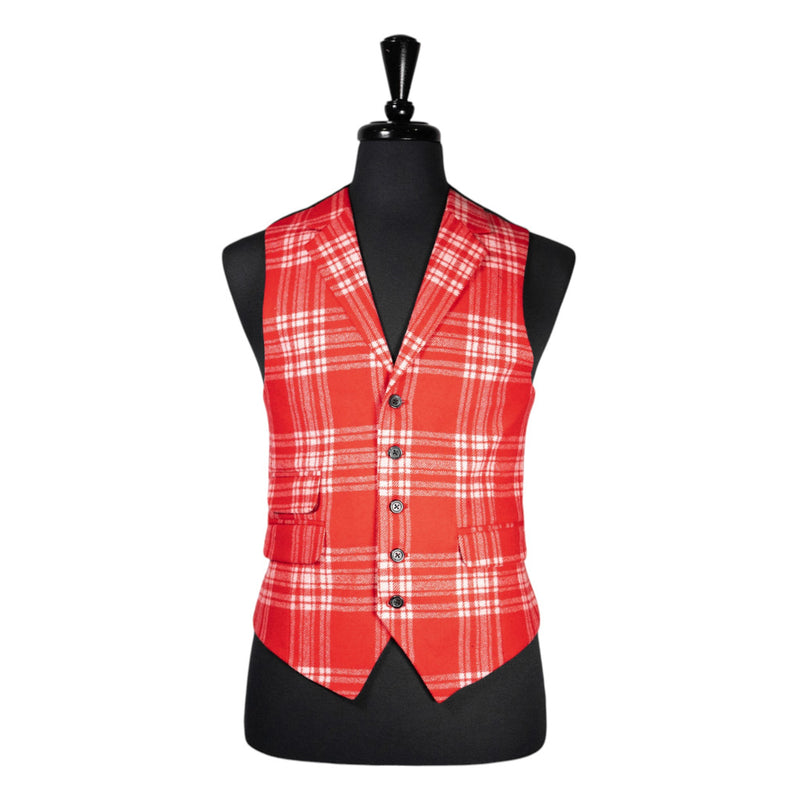 Mens Waistcoat Suit Lapel Vest 40R Red White Plaid 100% Wool Formal Wedding Prom