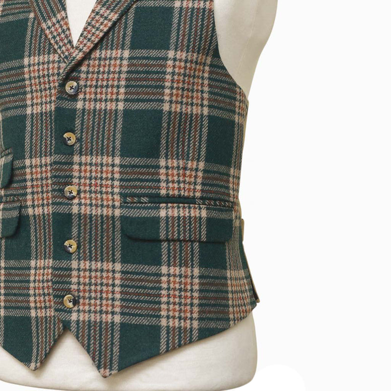Mens Tweed Vest 44R Green Beige Plaid Wool Waistcoat XL Western Casual Wedding