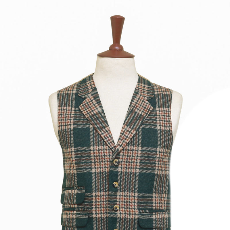 Mens Tweed Vest 44R Green Beige Plaid Wool Waistcoat XL Western Casual Wedding