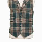Mens Tweed Vest 44R Green Beige Plaid Wool Waistcoat XL Western Casual Wedding