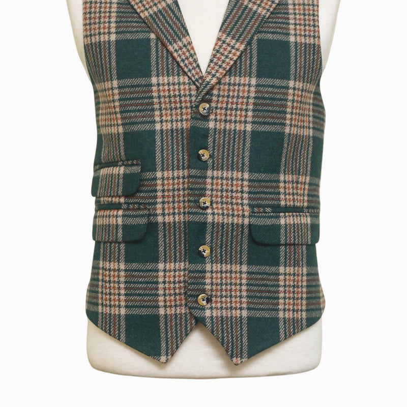 Mens Tweed Vest 44R Green Beige Plaid Wool Waistcoat XL Western Casual Wedding