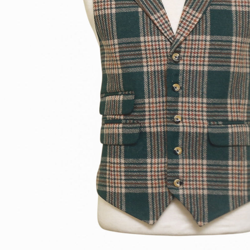 Mens Tweed Vest 44R Green Beige Plaid Wool Waistcoat XL Western Casual Wedding