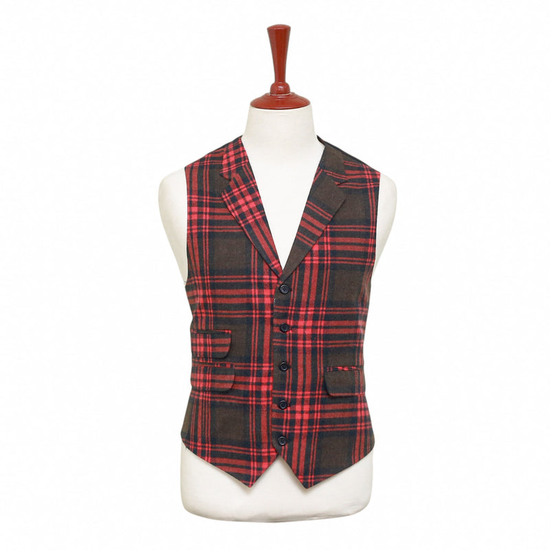 Mens Plaid Vest 44R Red Brown Wool Waistcoat XL Formal Wedding Groom Prom Party