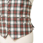 Mens Tartan Plaid Vest 44R White Red Green Lambswool Waistcoat XL Formal Wedding