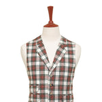 Mens Tartan Plaid Vest 44R White Red Green Lambswool Waistcoat XL Formal Wedding