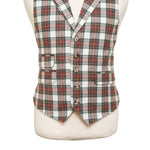 Mens Tartan Plaid Vest 44R White Red Green Lambswool Waistcoat XL Formal Wedding