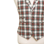 Mens Tartan Plaid Vest 44R White Red Green Lambswool Waistcoat XL Formal Wedding