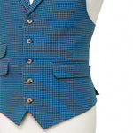 Mens Vest 44R Blue Brown Check Wool Waistcoat XL Formal Wedding Groom Party