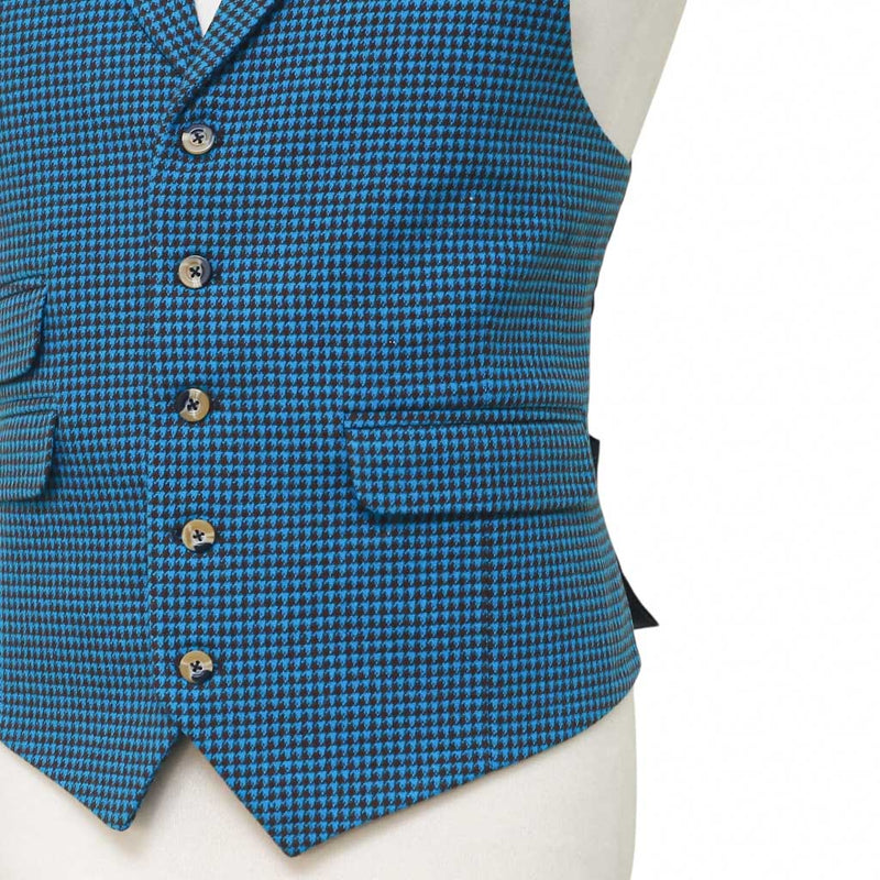 Mens Vest 44R Blue Brown Check Wool Waistcoat XL Formal Wedding Groom Party
