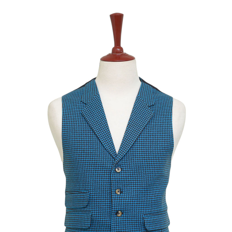 Mens Vest 44R Blue Brown Check Wool Waistcoat XL Formal Wedding Groom Party