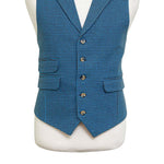 Mens Vest 44R Blue Brown Check Wool Waistcoat XL Formal Wedding Groom Party