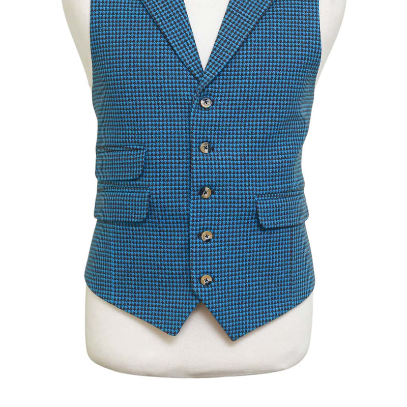 Mens Vest 44R Blue Brown Check Wool Waistcoat XL Formal Wedding Groom Party