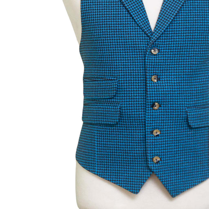 Mens Vest 44R Blue Brown Check Wool Waistcoat XL Formal Wedding Groom Party