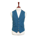 Mens Vest 44R Blue Brown Check Wool Waistcoat XL Formal Wedding Groom Party