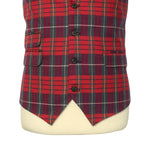 Mens Vest Suit Lapel Red Purple Plaid Check Wool Formal Wedding Waistcoat XL 46